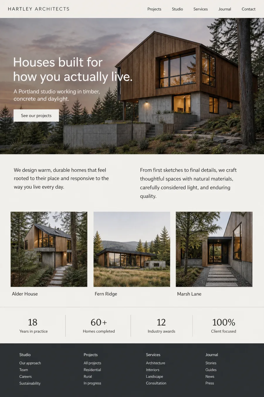 Multi-page website for an architecture studio, with a project portfolio