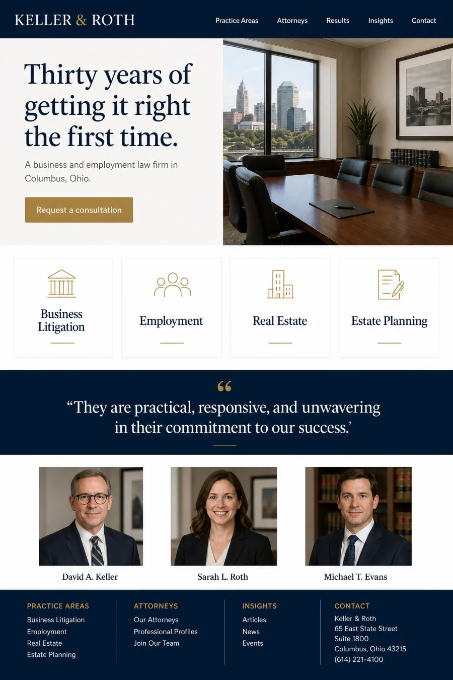 Multi-page website for a law firm, organised by practice area