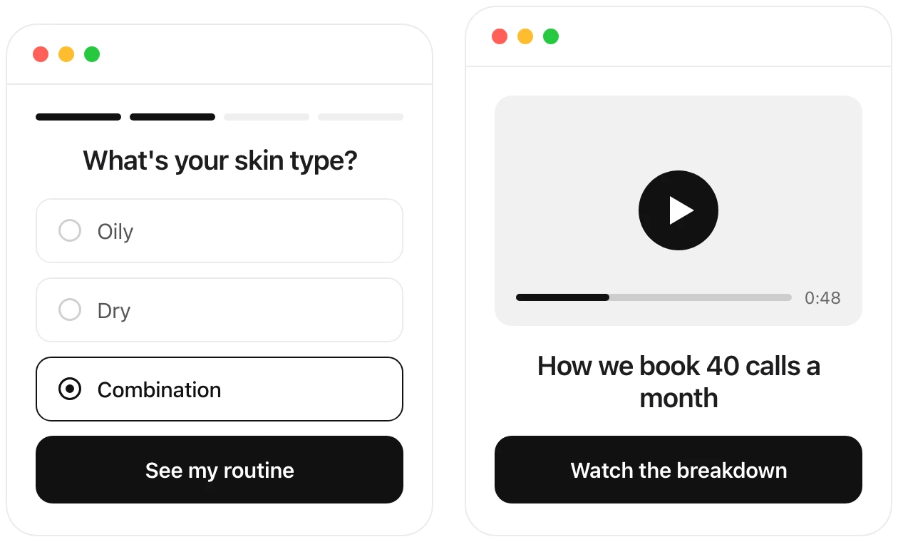 Funnels Senno builds — a quiz and a VSL funnel