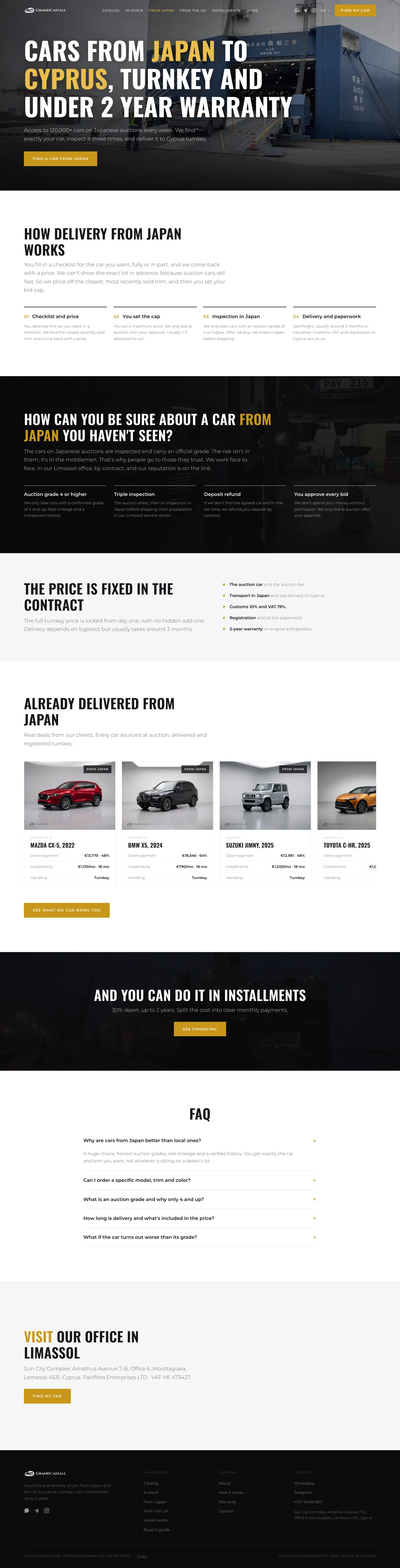 Grand Car Sale, From Japan landing page